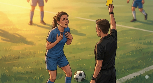 Female soccer player reacts when she receives a yellow card from the referee