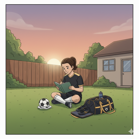 soccer player using self reflection while writing in a zone 14 soccer journal