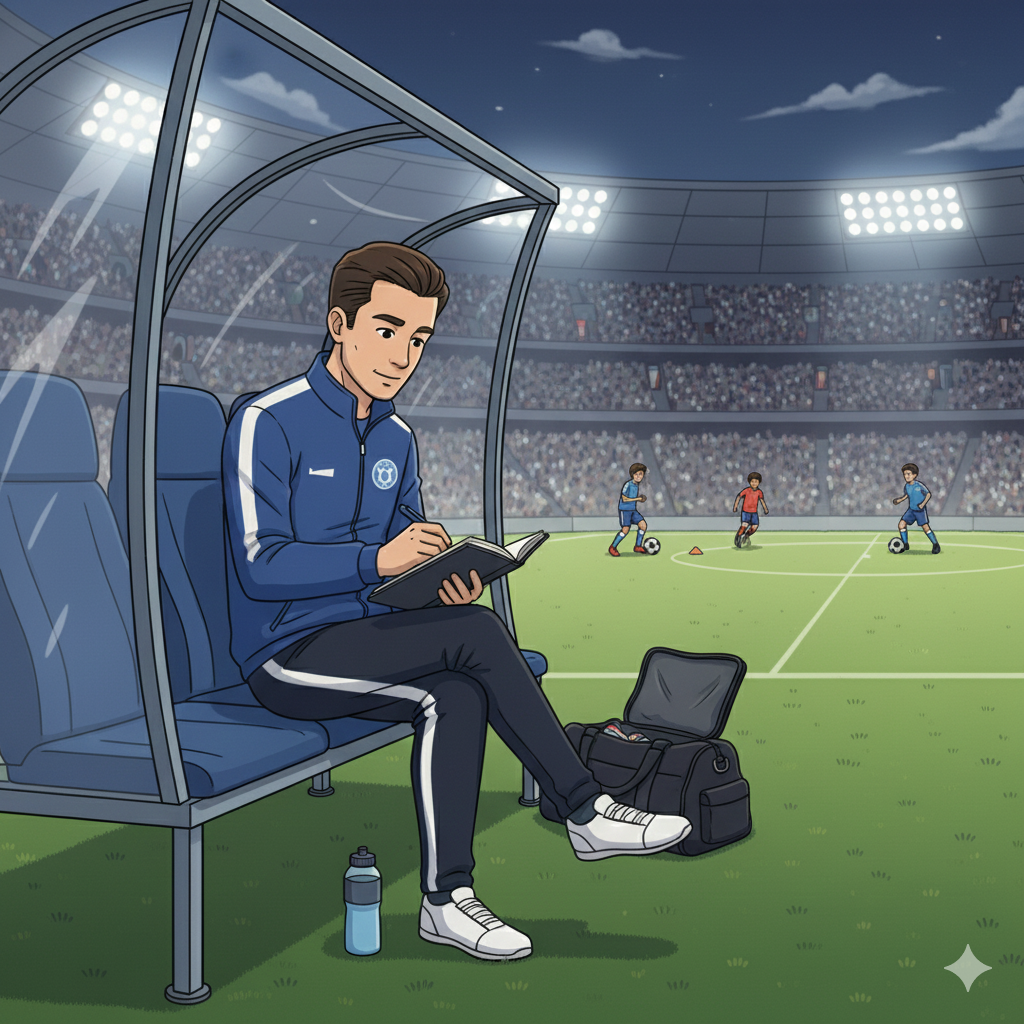 Soccer coach using a zone 14 soccer coach journal from the sidelines