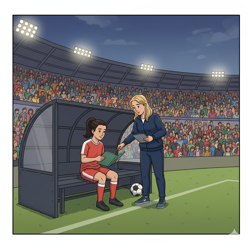 Soccer coach helping a player with reflective journaling