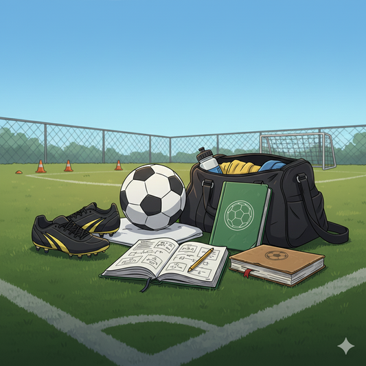 soccer equipment, including a zone 14 soccer journal at practice