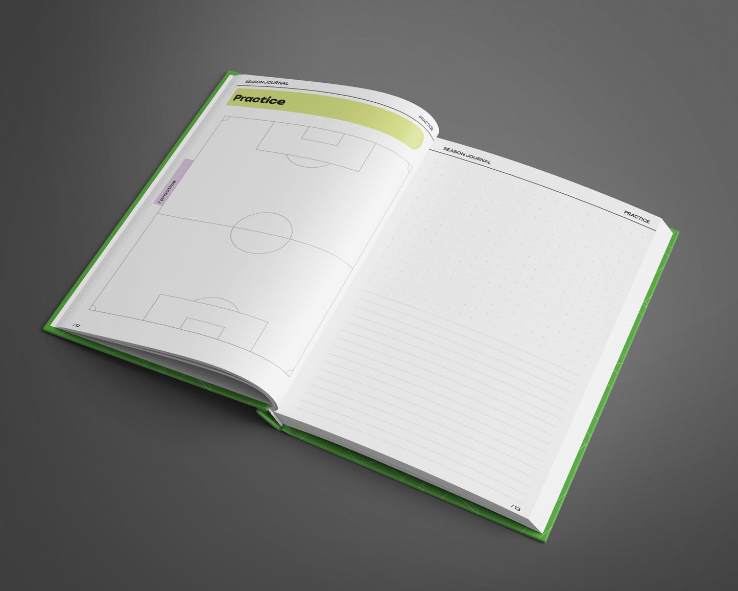 Photo of coach's hardback season journal Practice page