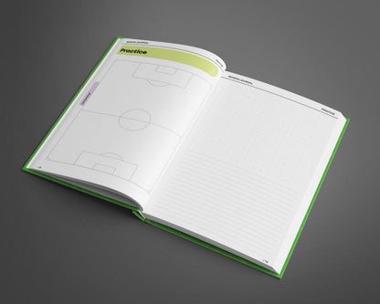 Photo of coach's hardback season journal Practice page
