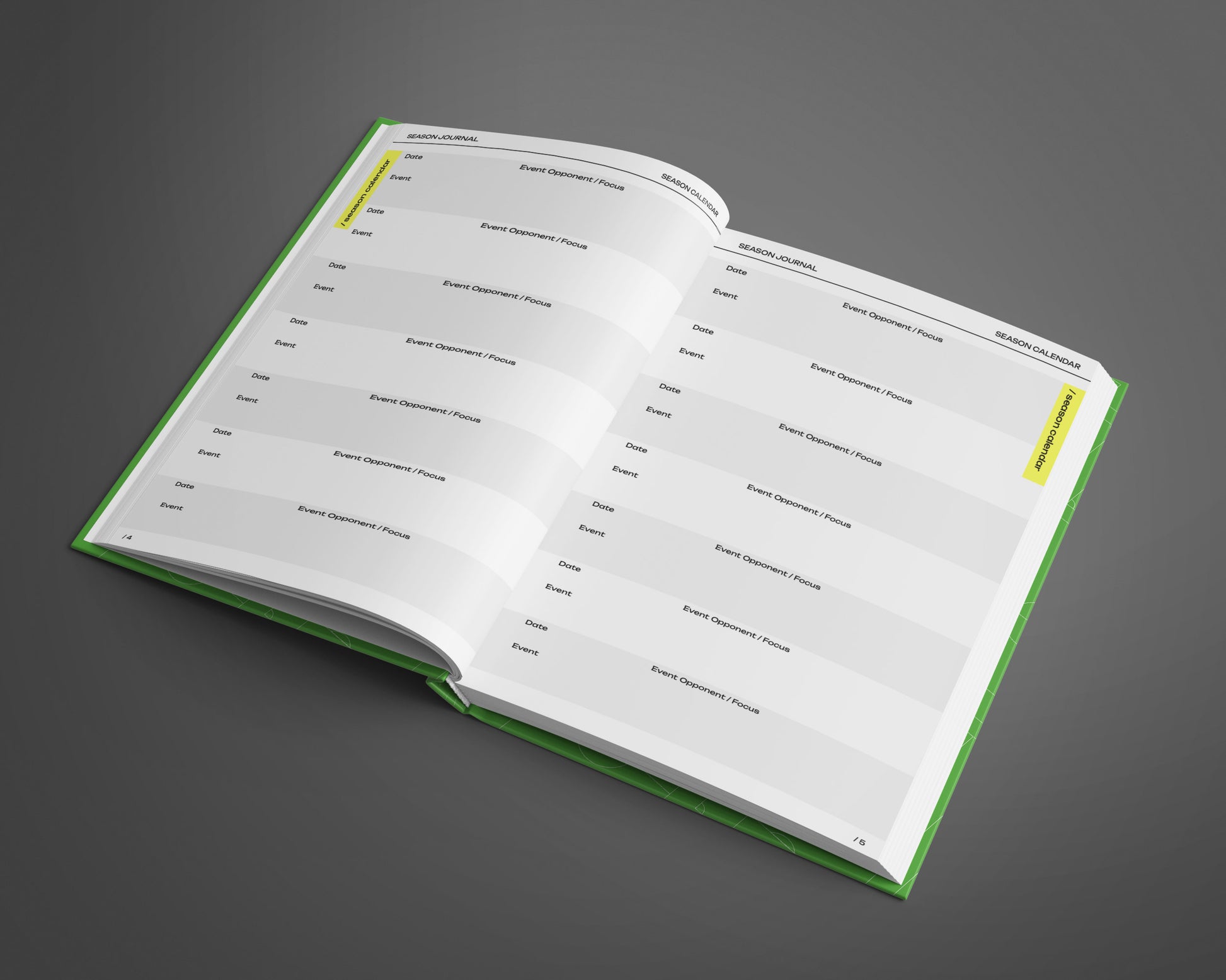 Interior page of green hardback coach's journal with reflection on game  and focus