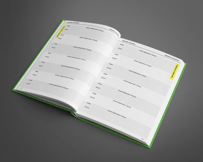 Interior page of green hardback coach's journal with reflection on game  and focus