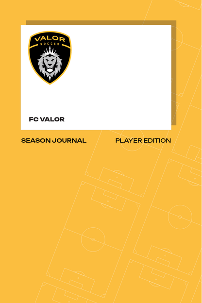 Cover of FC Valor season journal with logo and text on a yellow background